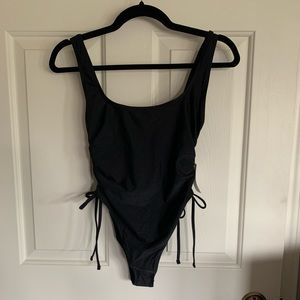 Black Side Ruched One Piece Swimsuit